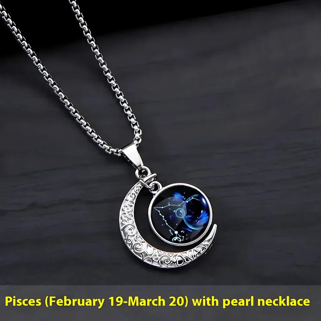 Silver Pendant Necklace With Celestial Zodiac Glow - Pisces
