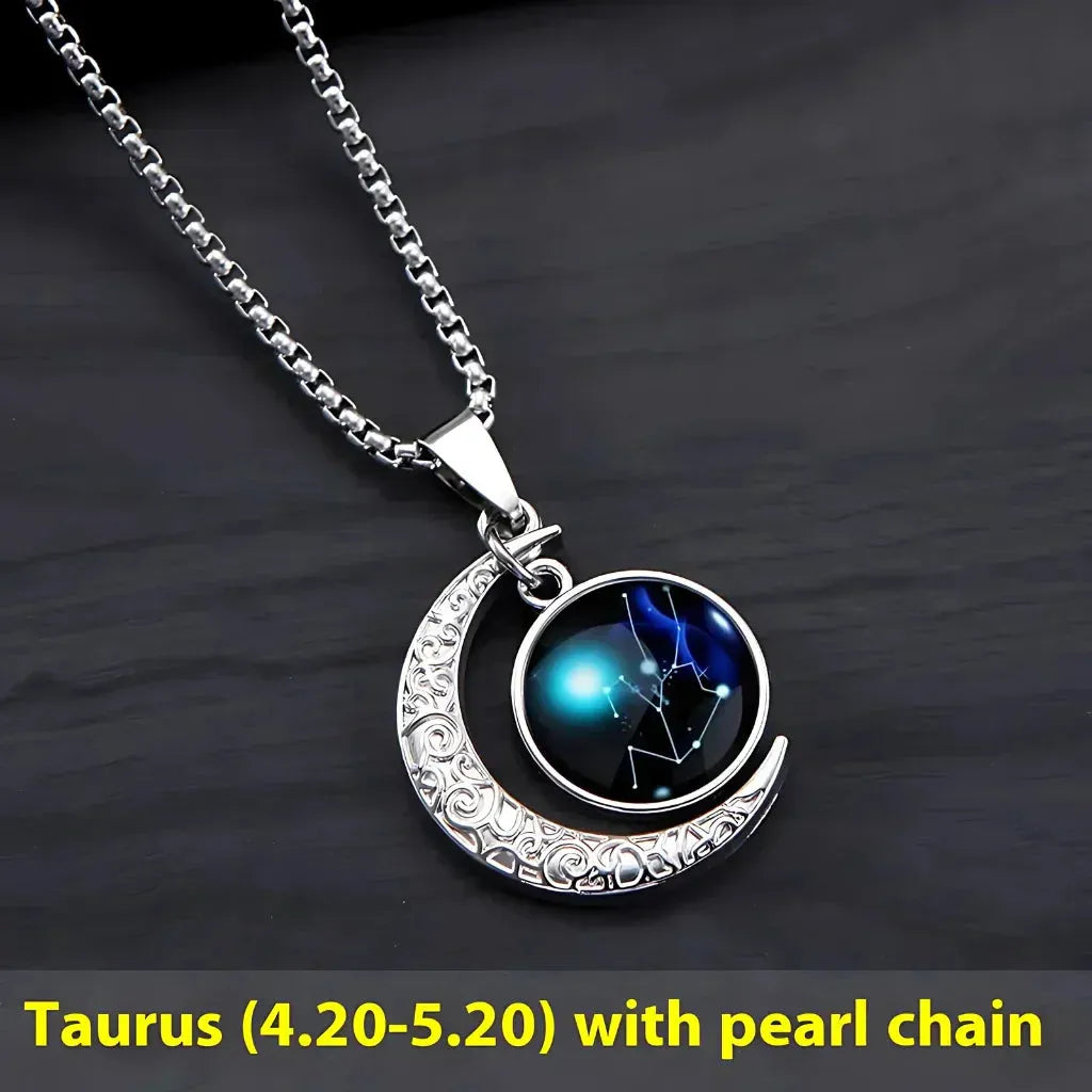 Silver Pendant Necklace With Celestial Zodiac Glow - Taurus