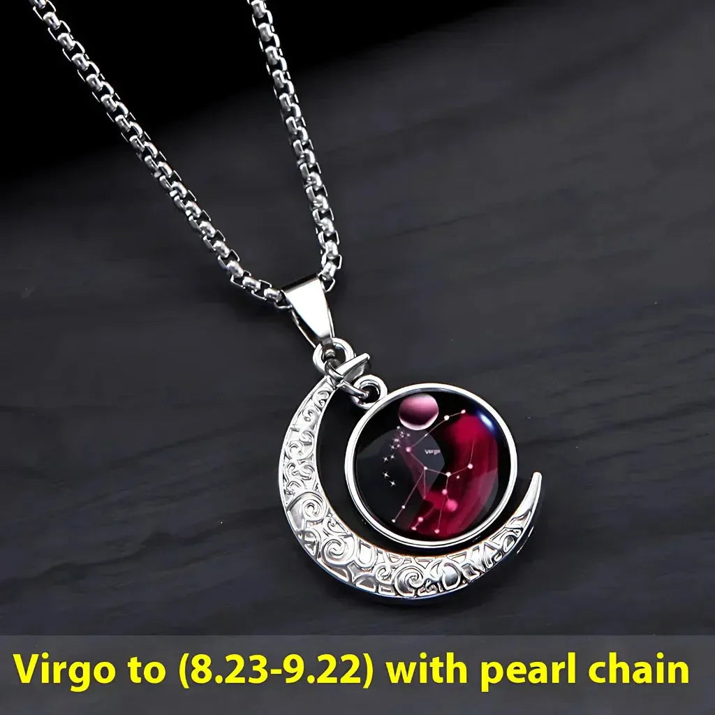 Silver Pendant Necklace With Celestial Zodiac Glow - Virgo