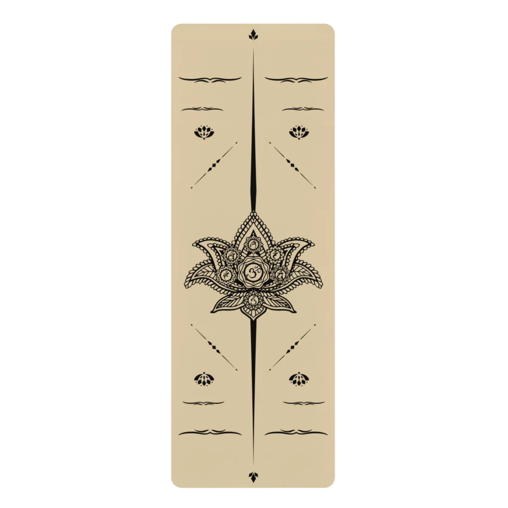 Small Yoga Mat With Centered Lotus Mandala Design - 24x68 in / Beige