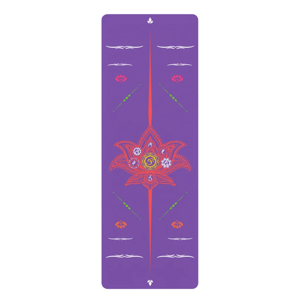 Small Yoga Mat With Centered Lotus Mandala Design - 24x68 in / Purple
