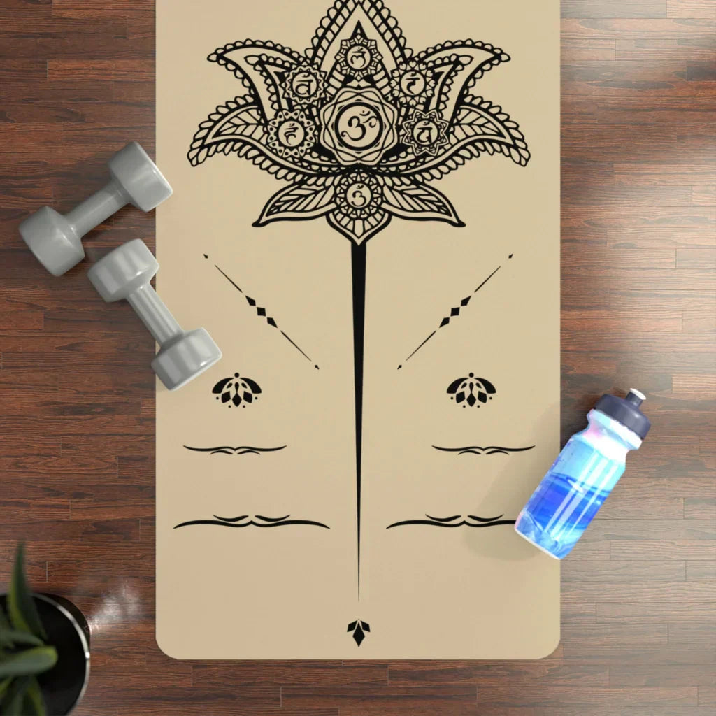 Small Yoga Mat With Centered Lotus Mandala Design