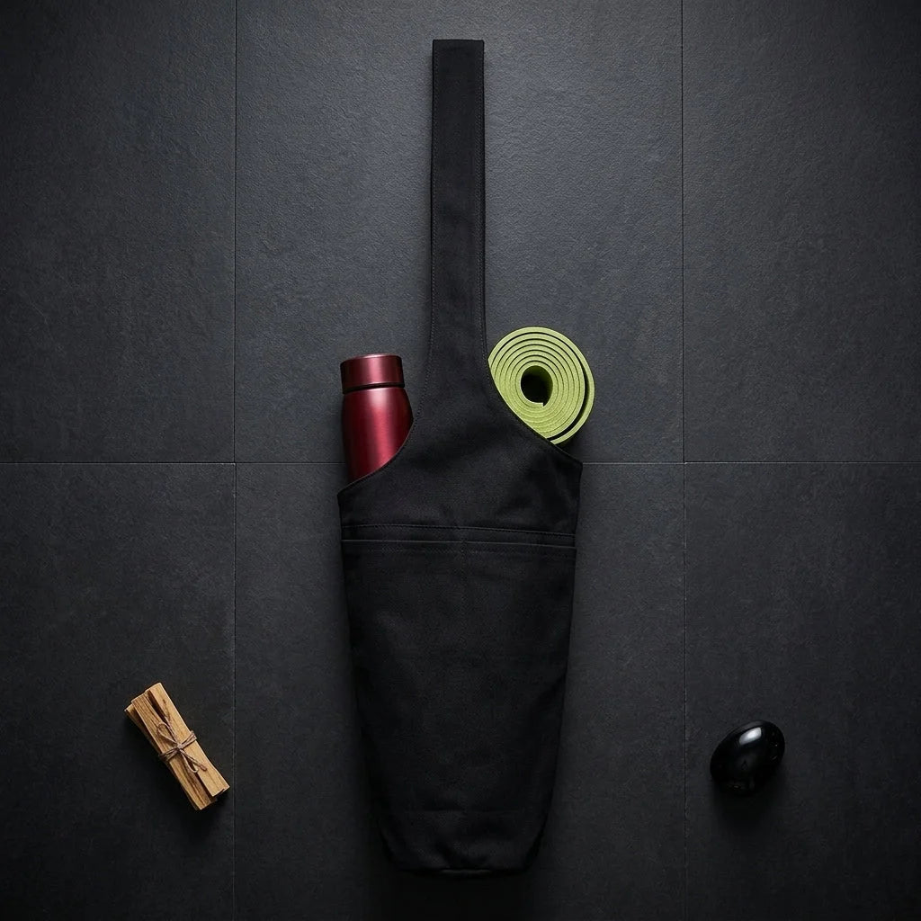 Spacious Yoga Mat Tote Bag With Multi Pockets - Black