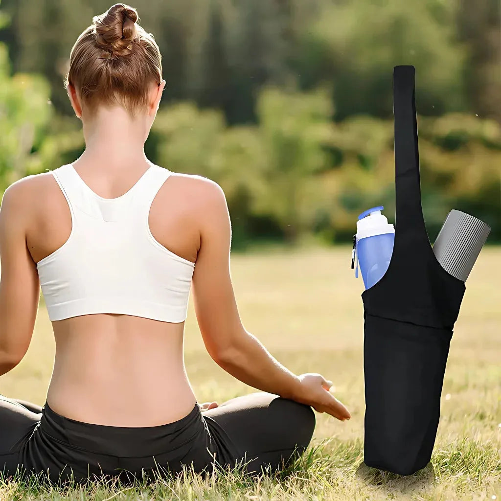 Spacious Yoga Mat Tote Bag With Multi Pockets - Black