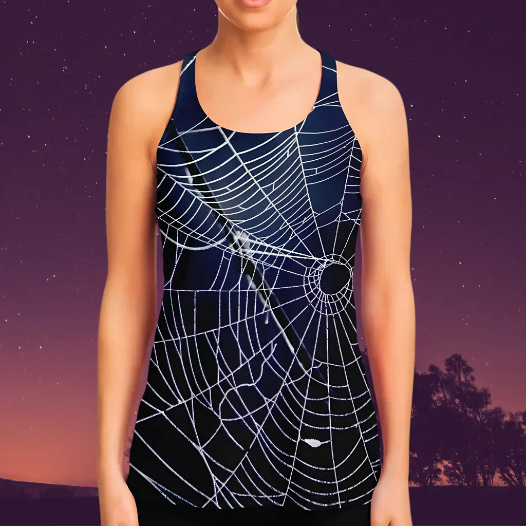 Spider Web Print Racerback Shirt For Yoga Flow
