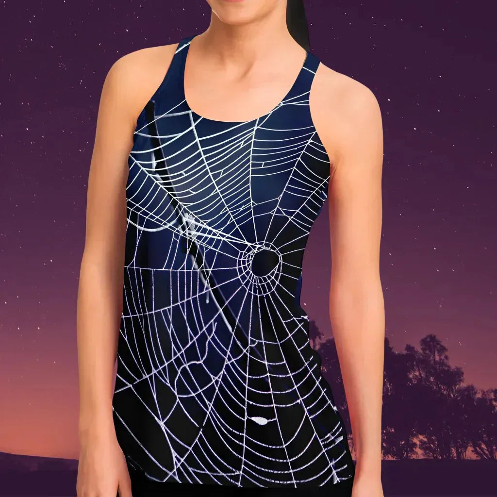 Spider Web Print Racerback Shirt For Yoga Flow