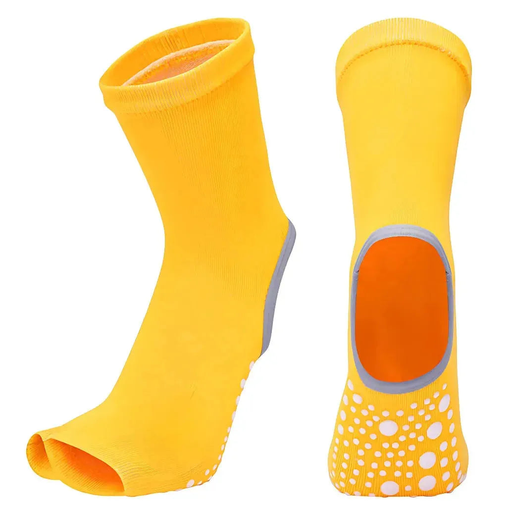 Split Toe Socks For Yoga With Non Slip Grip - Yellow / one size