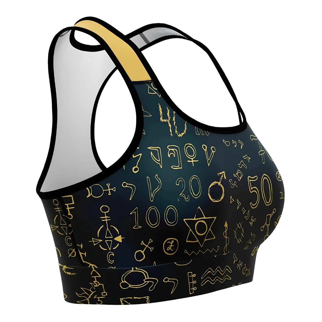 Sport Bra For Yoga With Golden Mystic Symbols