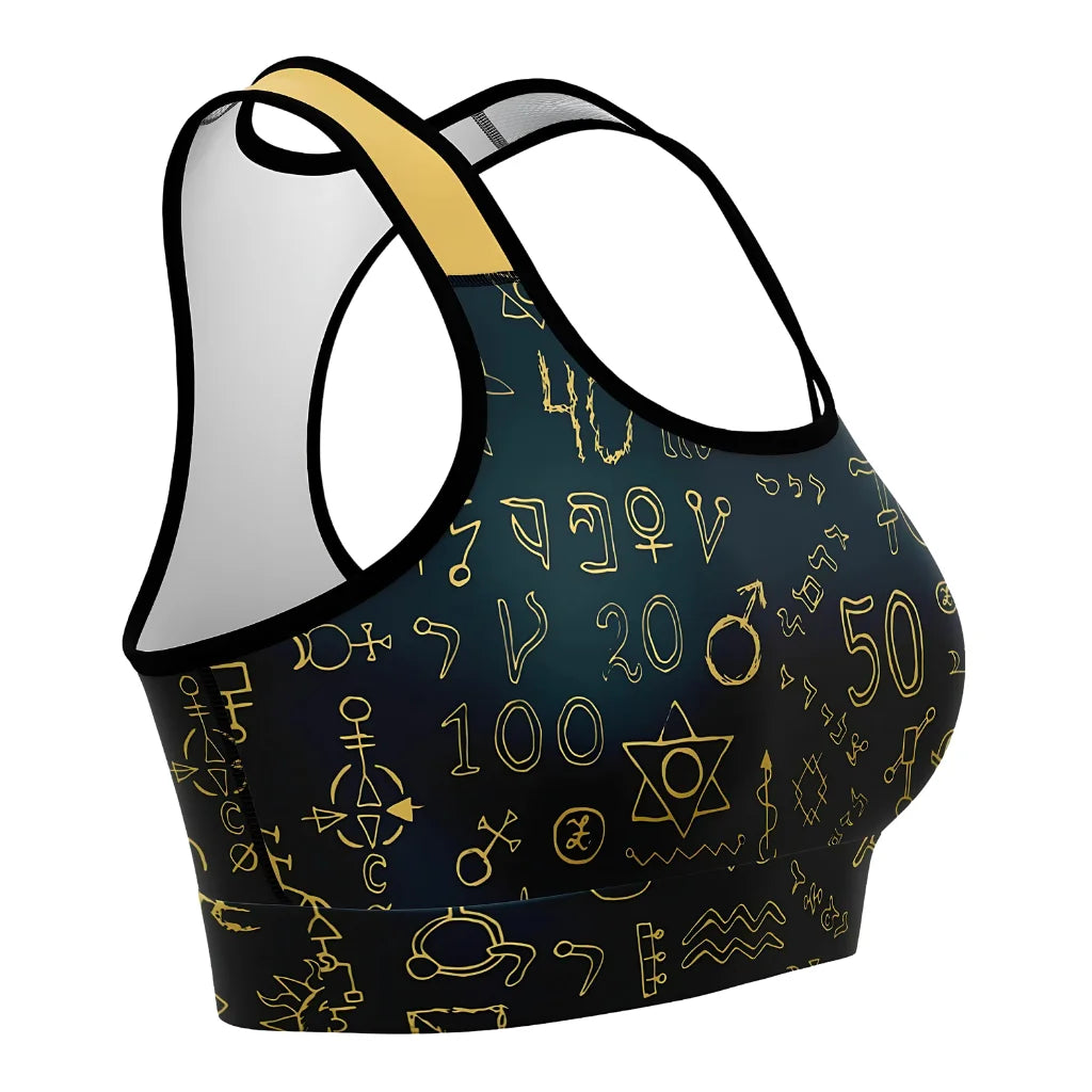Sport Bra For Yoga With Golden Mystic Symbols