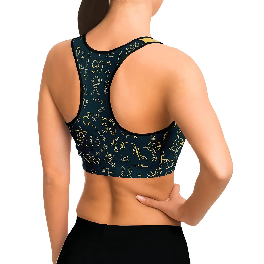 Sport Bra For Yoga With Golden Mystic Symbols