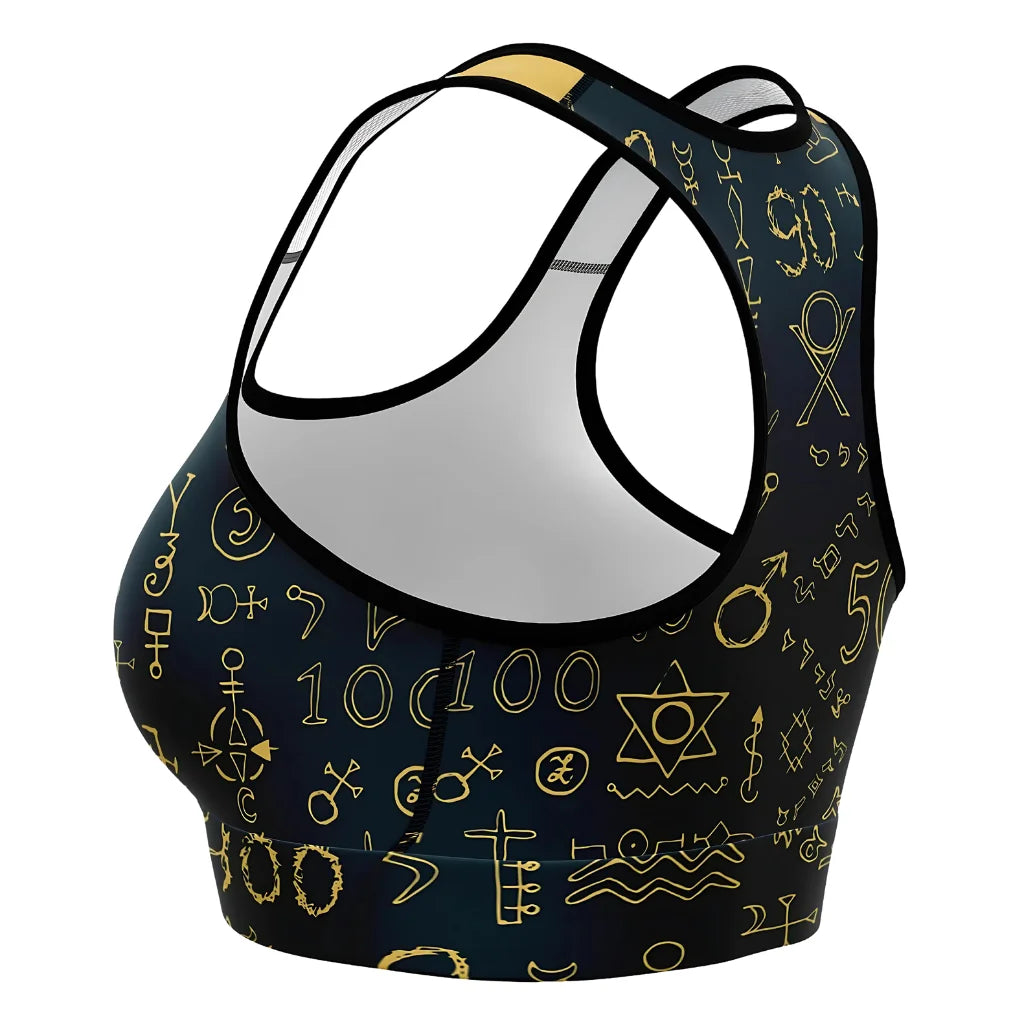 Sport Bra For Yoga With Golden Mystic Symbols