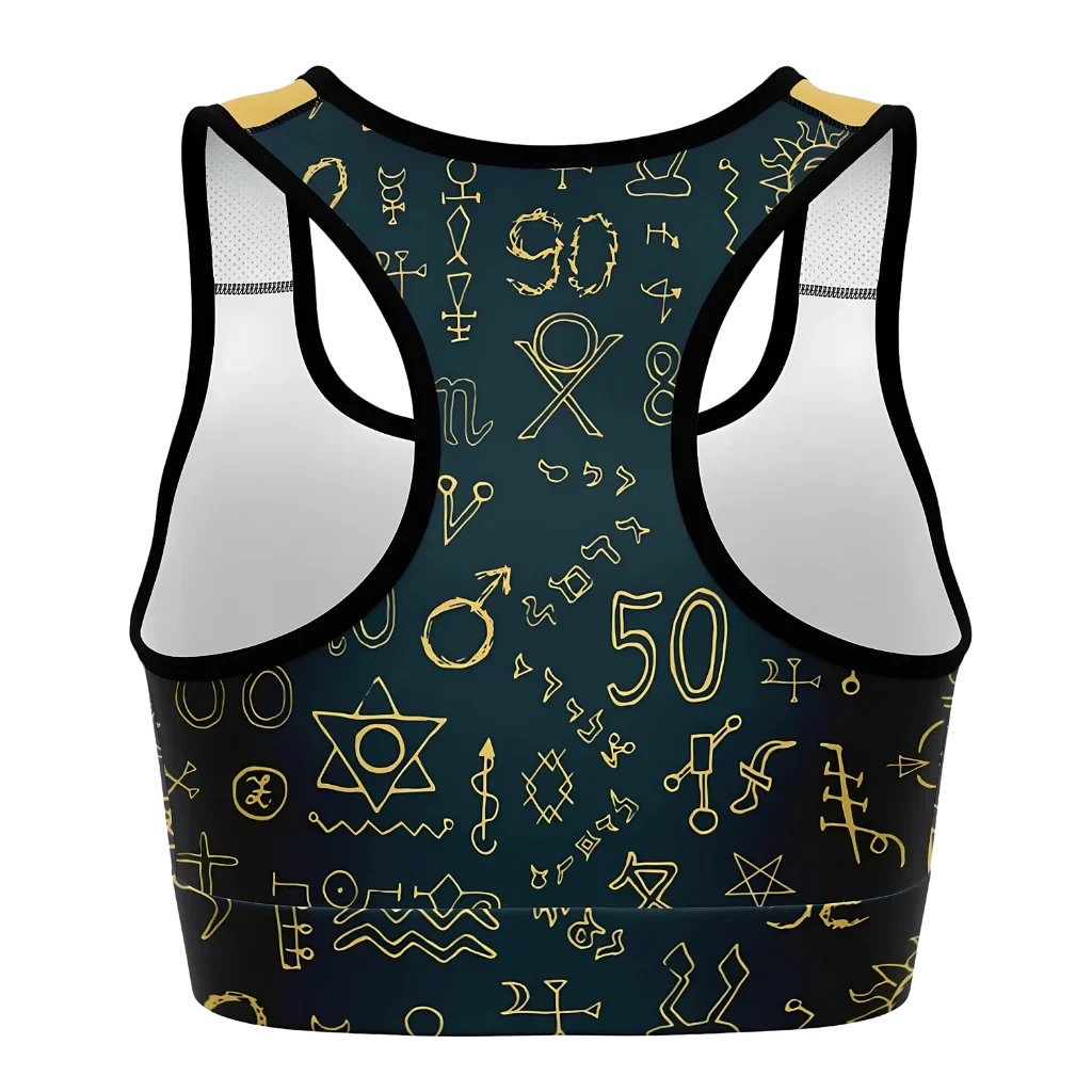 Sport Bra For Yoga With Golden Mystic Symbols