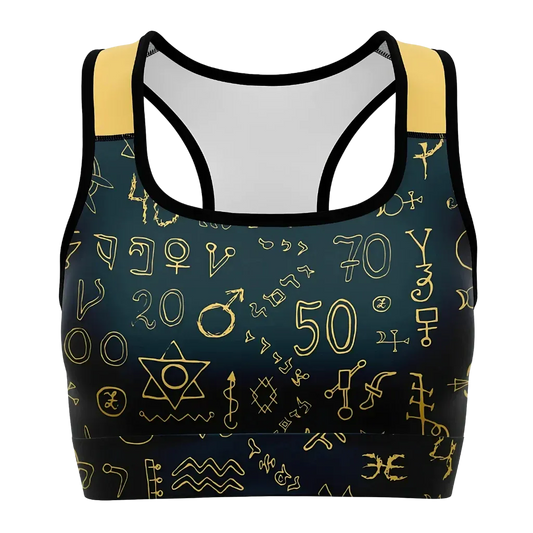 Sport Bra For Yoga With Golden Mystic Symbols - XS