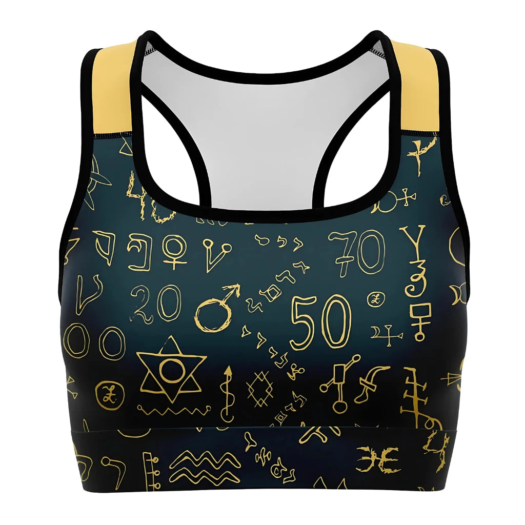 Sport Bra For Yoga With Golden Mystic Symbols - XS
