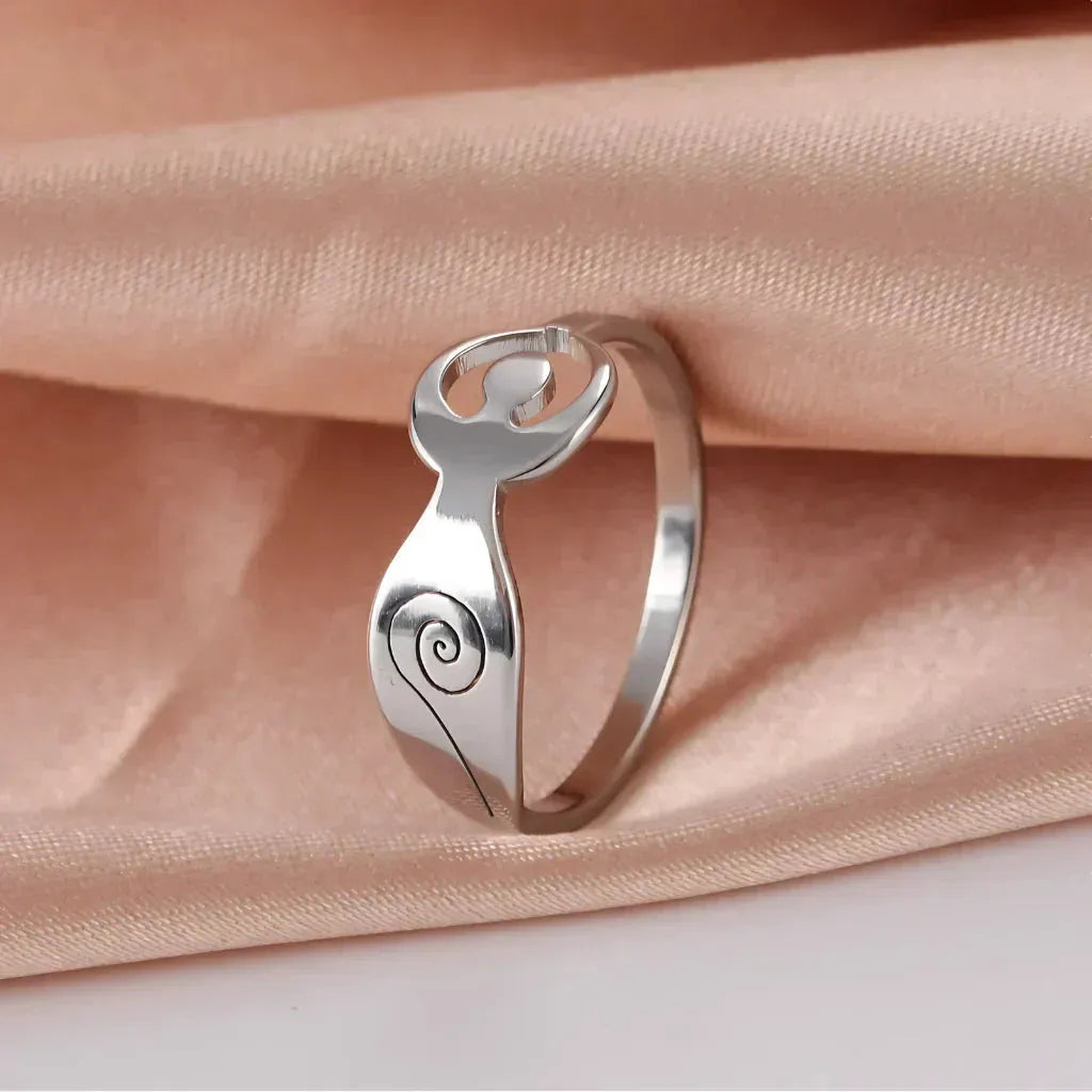 Stainless Steel Thumb Ring With Yoga Pose Detail