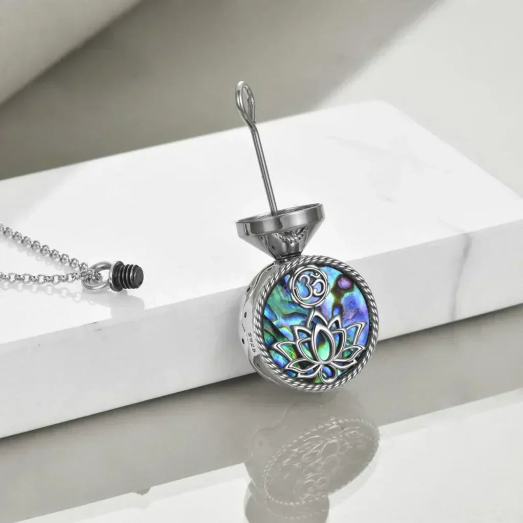 Sterling Silver Om Chain With Lotus Urn Pendant - Silver