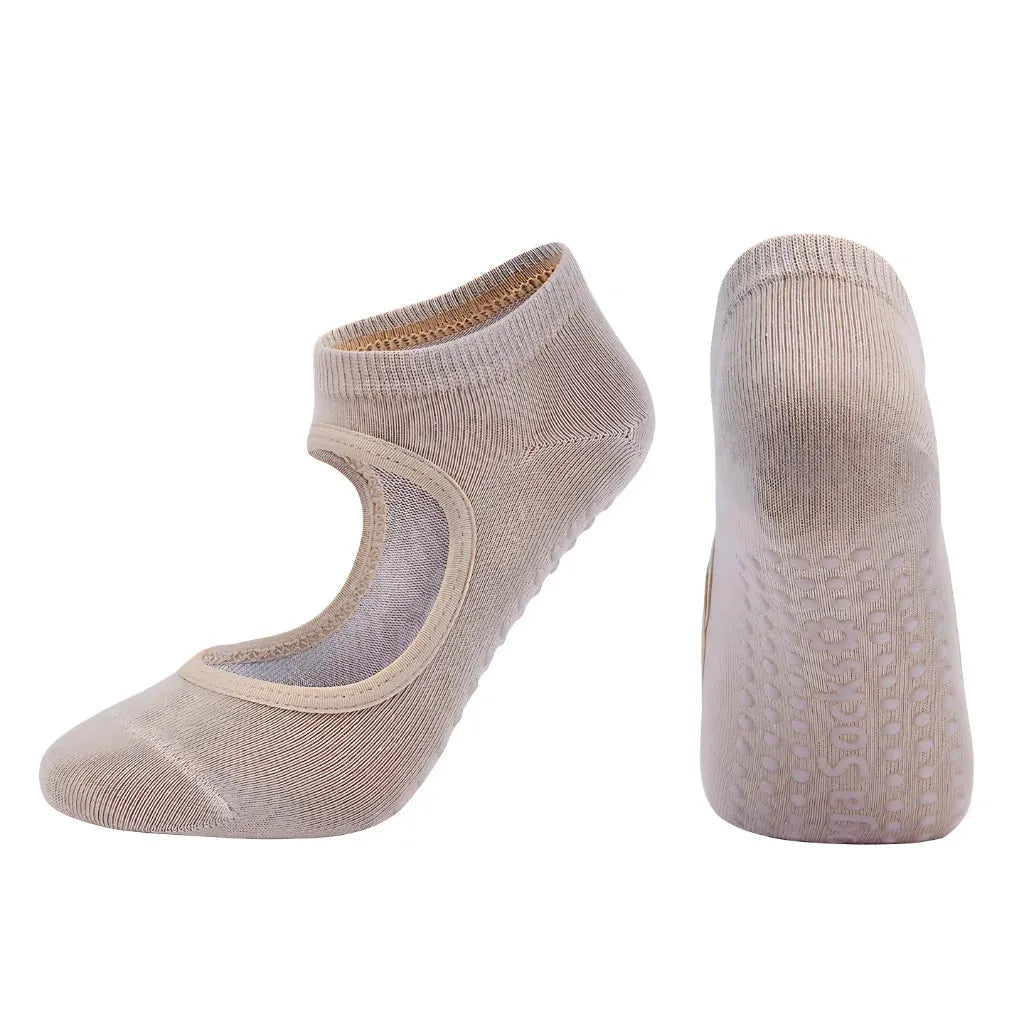 Sticky Socks Barre With Non Slip Grip And Soft Cotton - Beige / one size