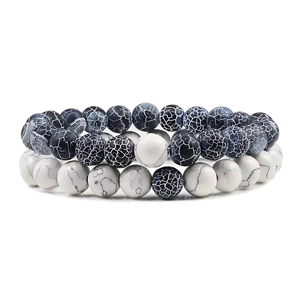 Stone Charm Beaded Bracelet For Couples - Gray netting