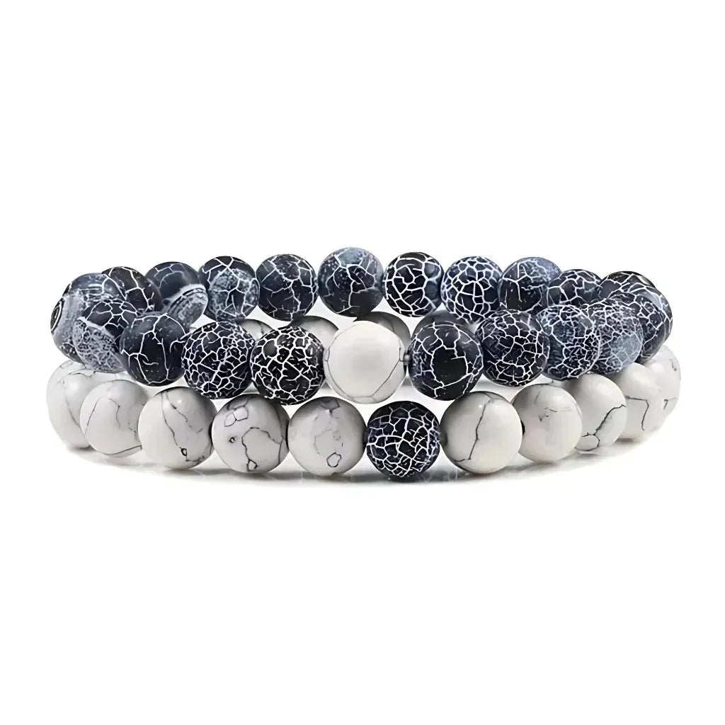 Stone Charm Beaded Bracelet For Couples - Gray netting