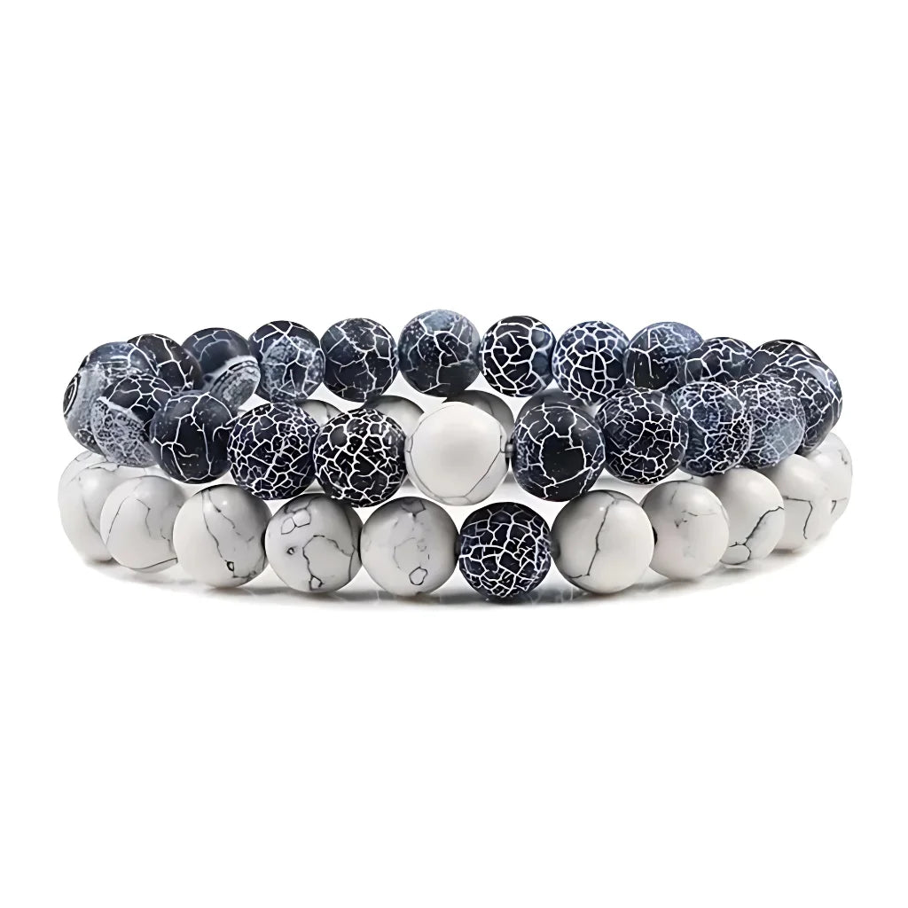 Stone Charm Beaded Bracelet For Couples - Gray netting
