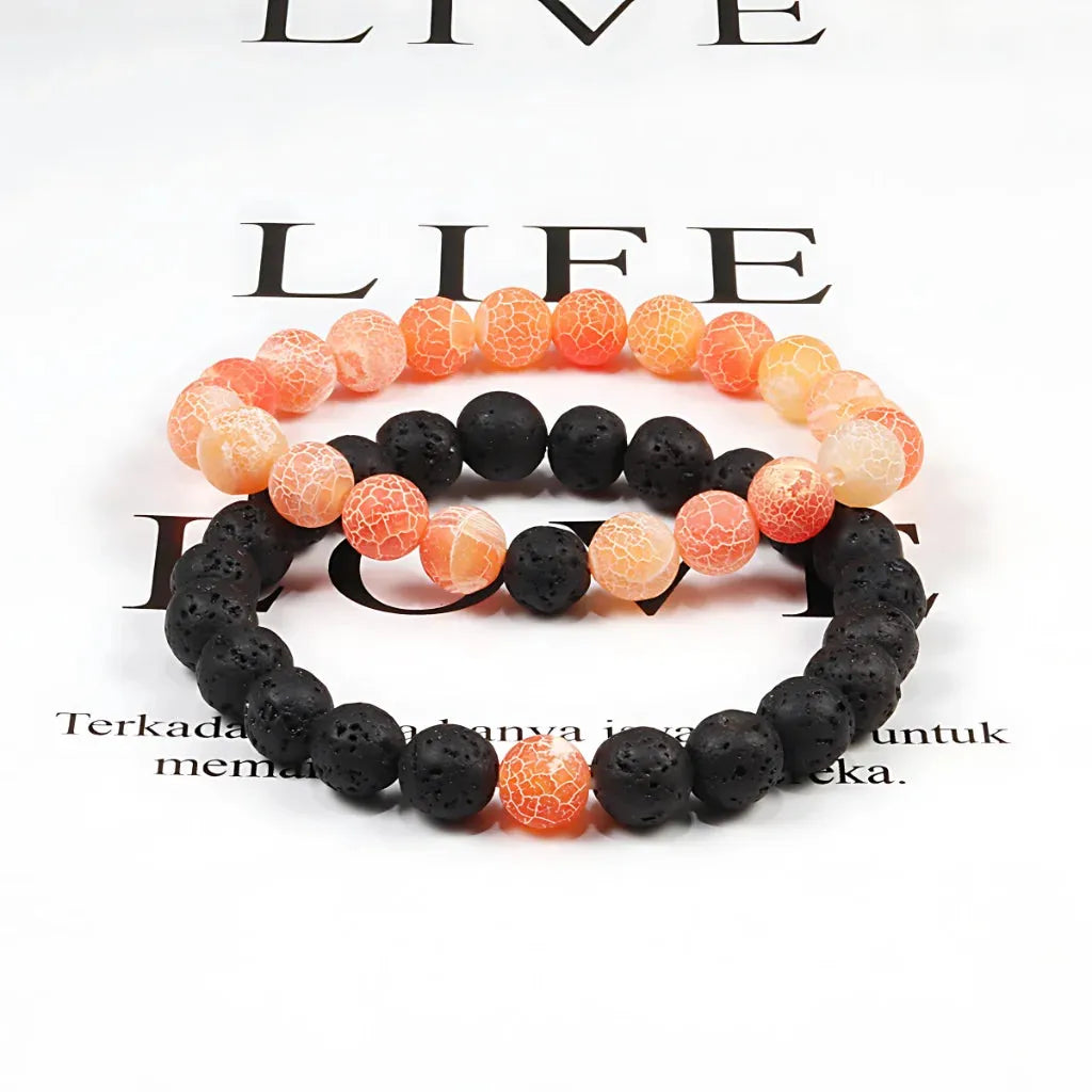 Stone Charm Beaded Bracelet For Couples - Orange weathering