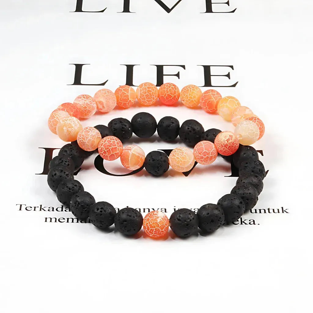 Stone Charm Beaded Bracelet For Couples - Orange weathering