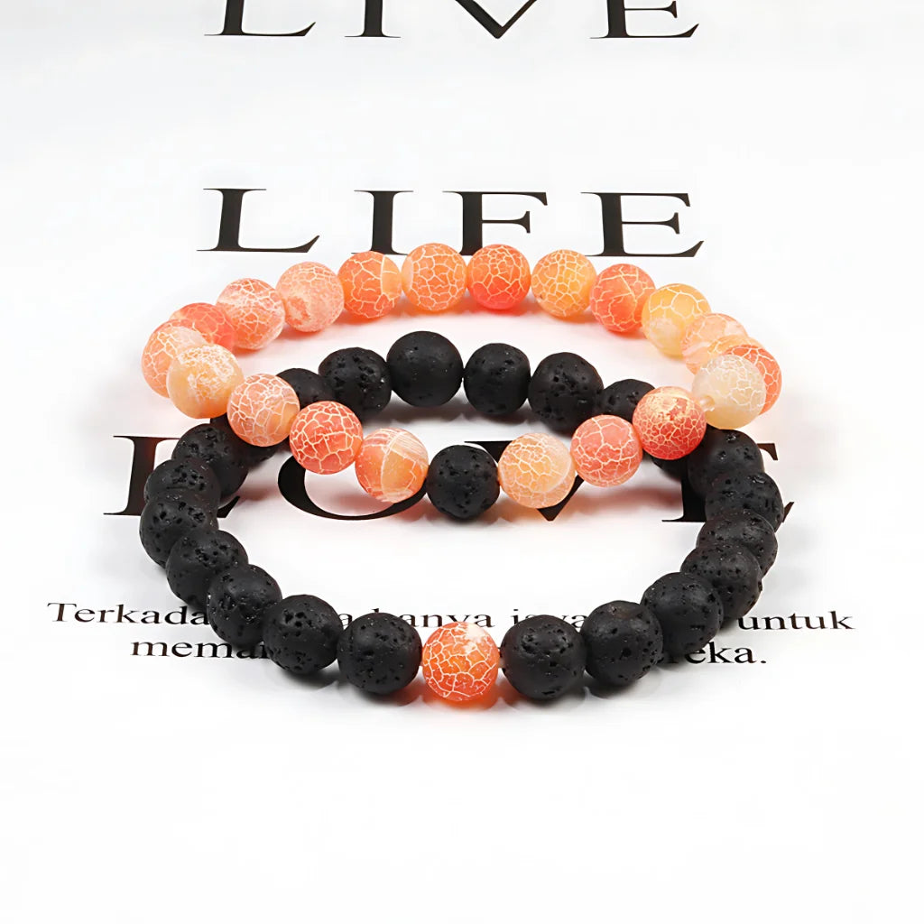 Stone Charm Beaded Bracelet For Couples - Orange weathering
