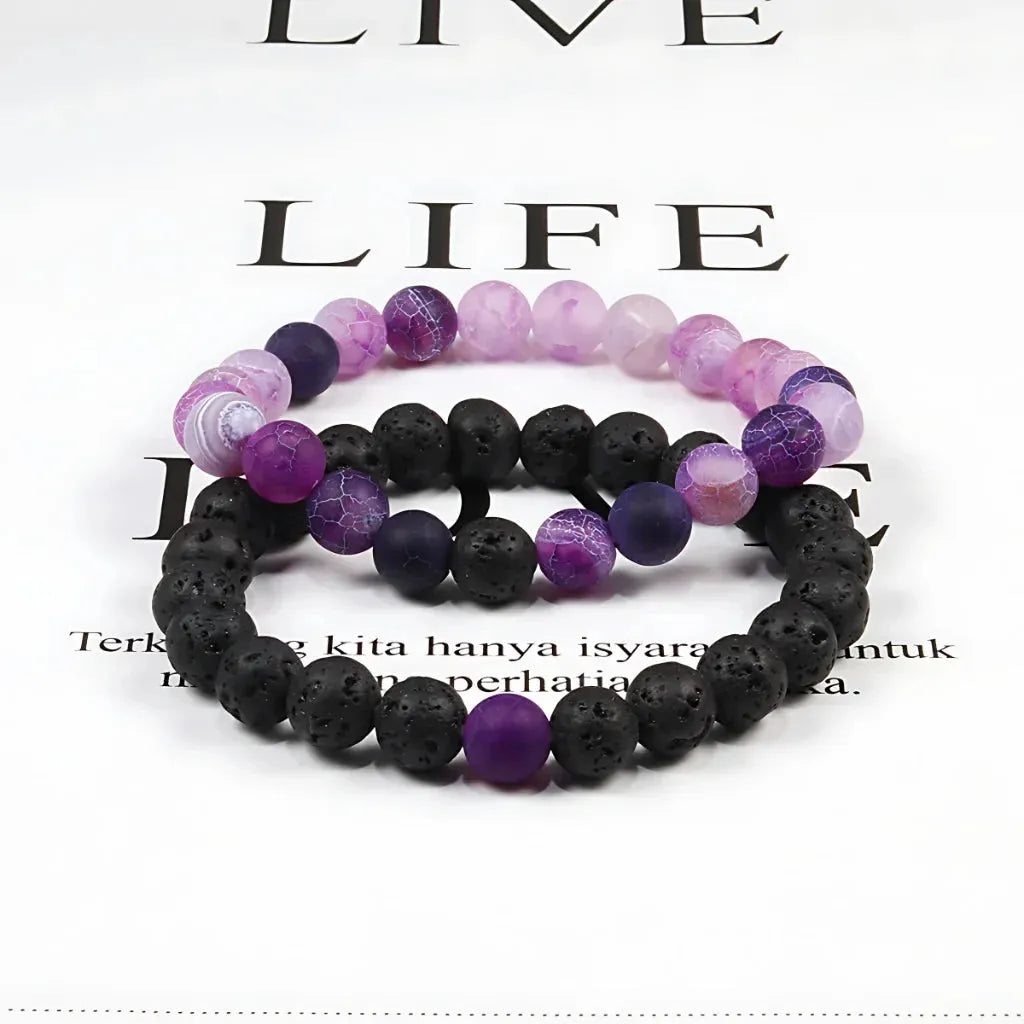 Stone Charm Beaded Bracelet For Couples - Purple weathering
