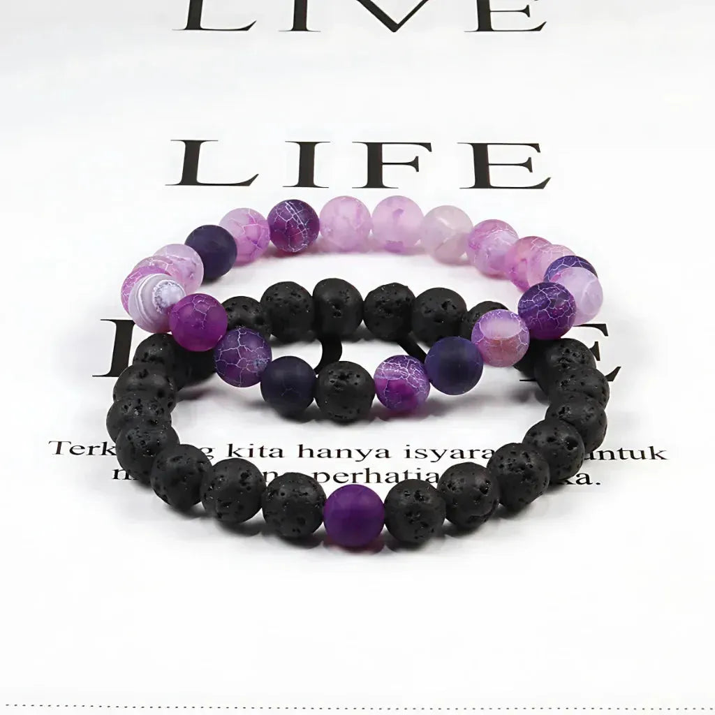 Stone Charm Beaded Bracelet For Couples - Purple weathering