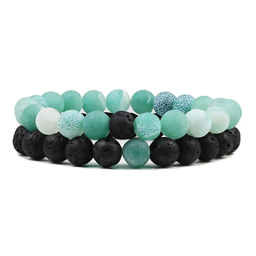 Stone Charm Beaded Bracelet For Couples - Turquoise weathering