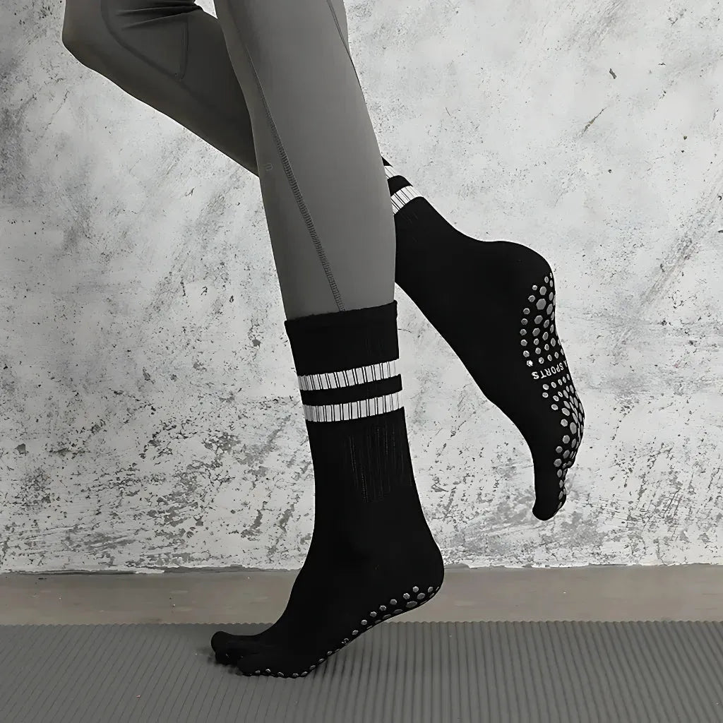 Striped Yoga Socks Toes With Non Slip And Breathable Fit - Black / one size