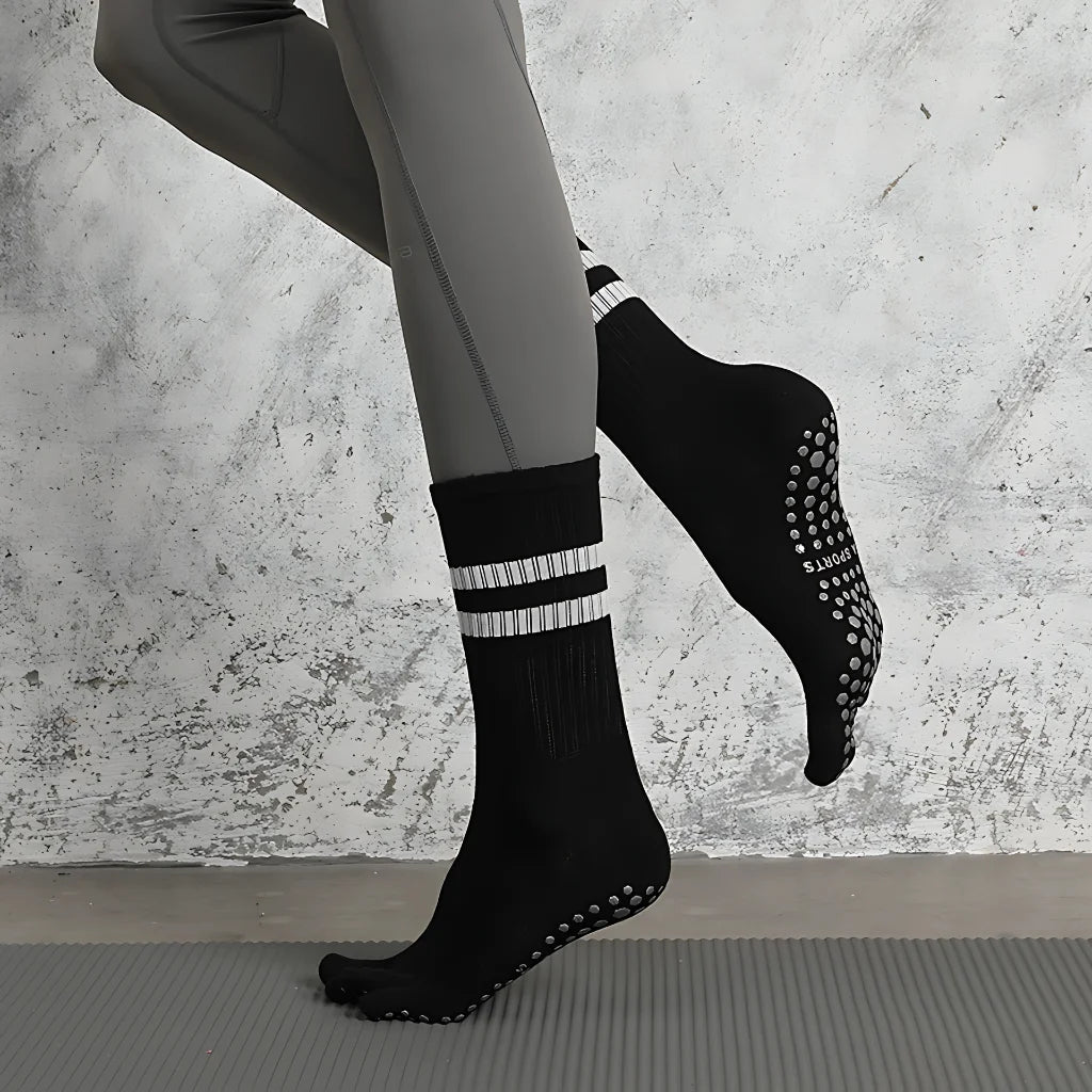 Striped Yoga Socks Toes With Non Slip And Breathable Fit - Black / one size
