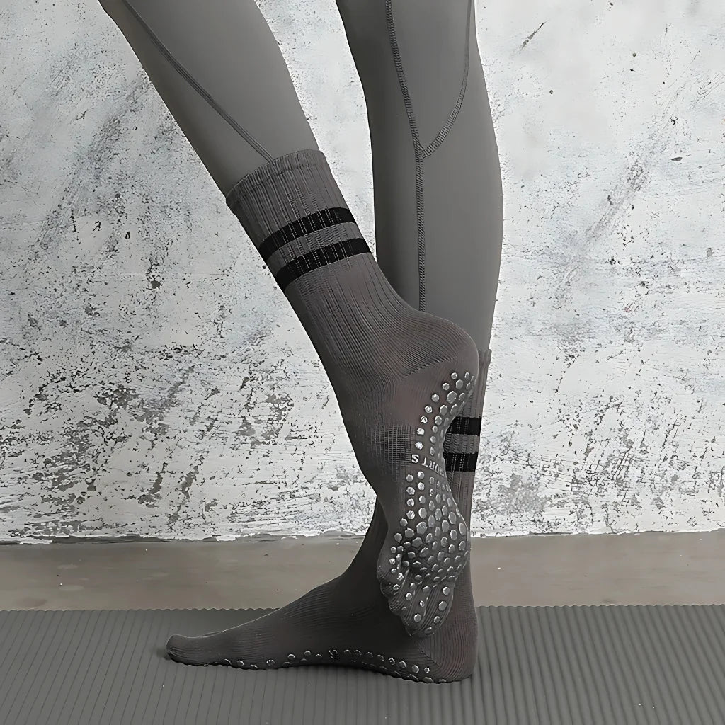 Striped Yoga Socks Toes With Non Slip And Breathable Fit - Grey / one size