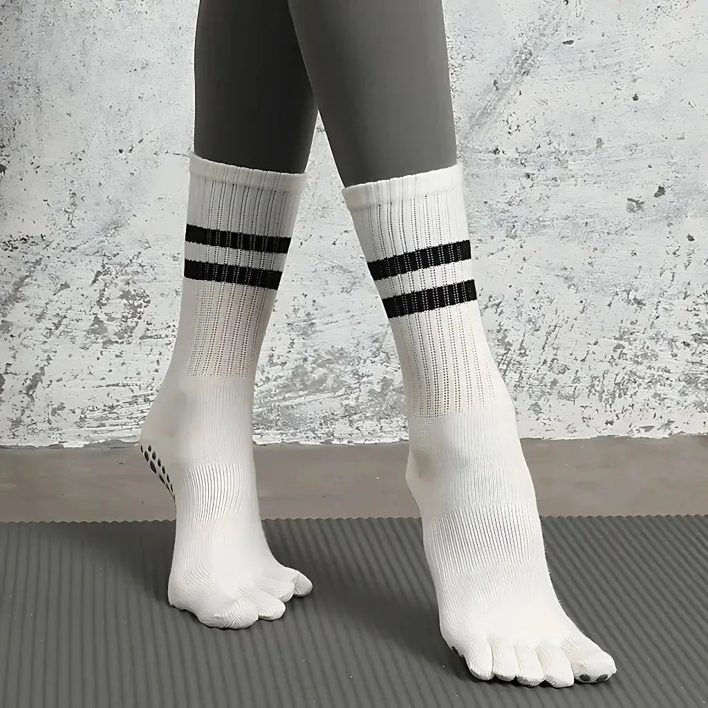 Striped Yoga Socks Toes With Non Slip And Breathable Fit - White / one size