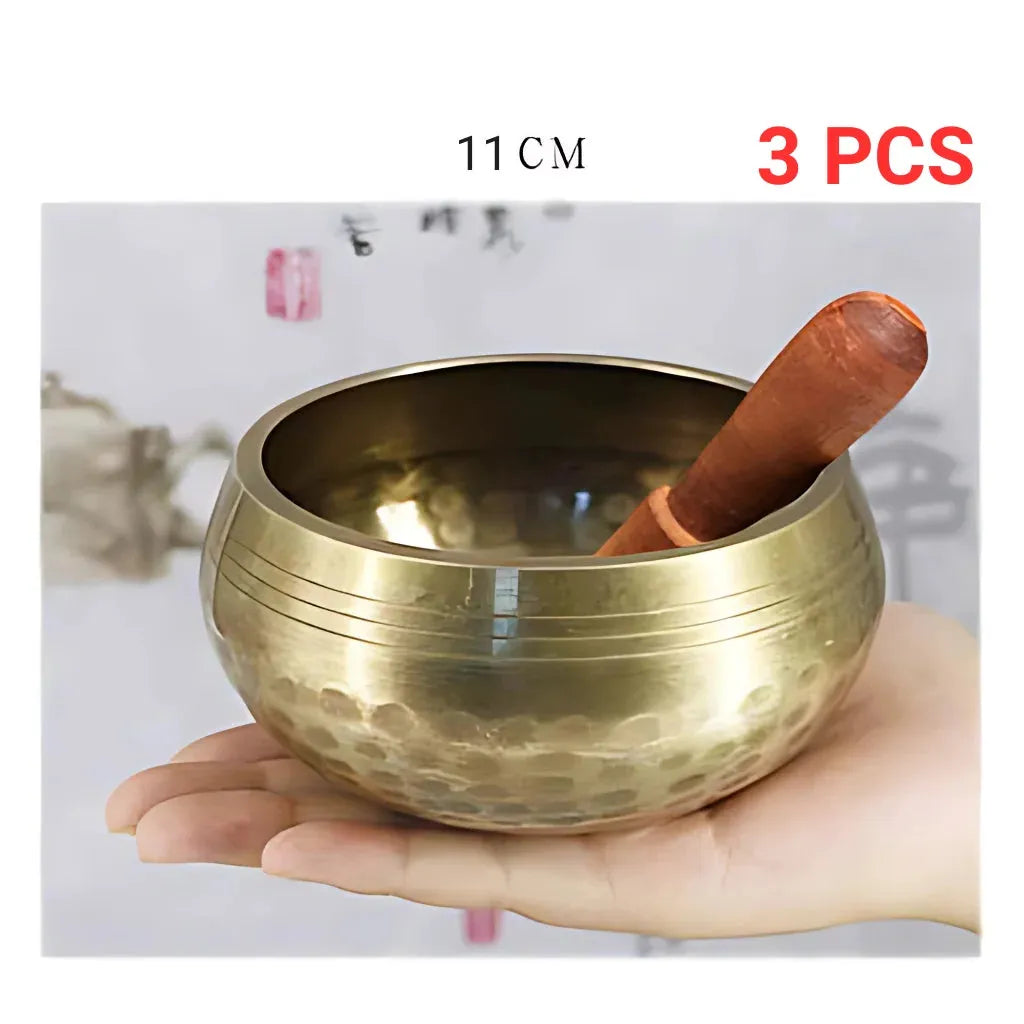Tibetan Singing Bowls Healing Sound Tool - 11 cm(dia) Gold 3pcs