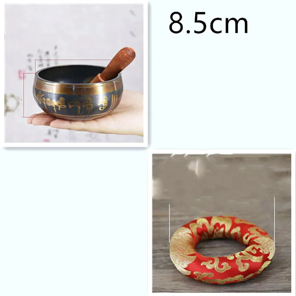 Tibetan Singing Bowls Healing Sound Tool - 8.5 cm(dia) Black with red mat