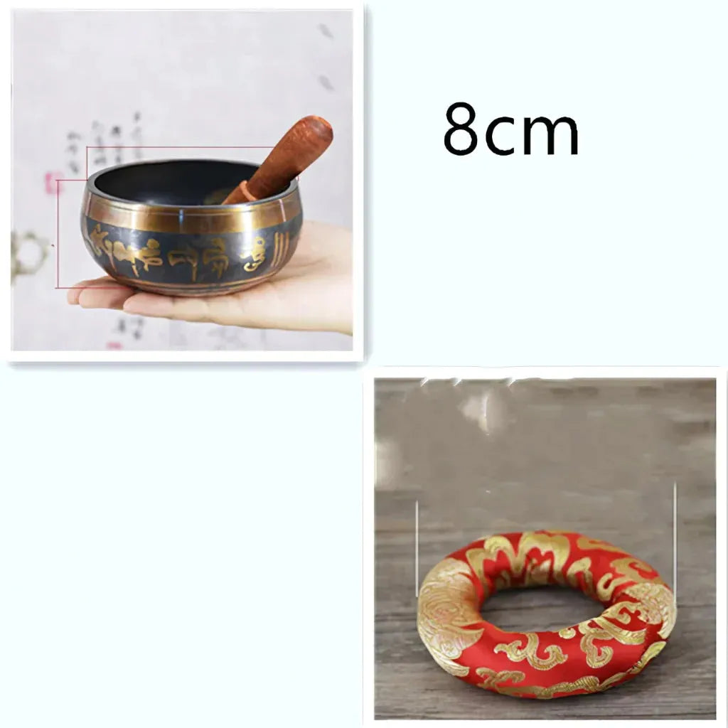 Tibetan Singing Bowls Healing Sound Tool - 8 cm(dia) Black with red mat
