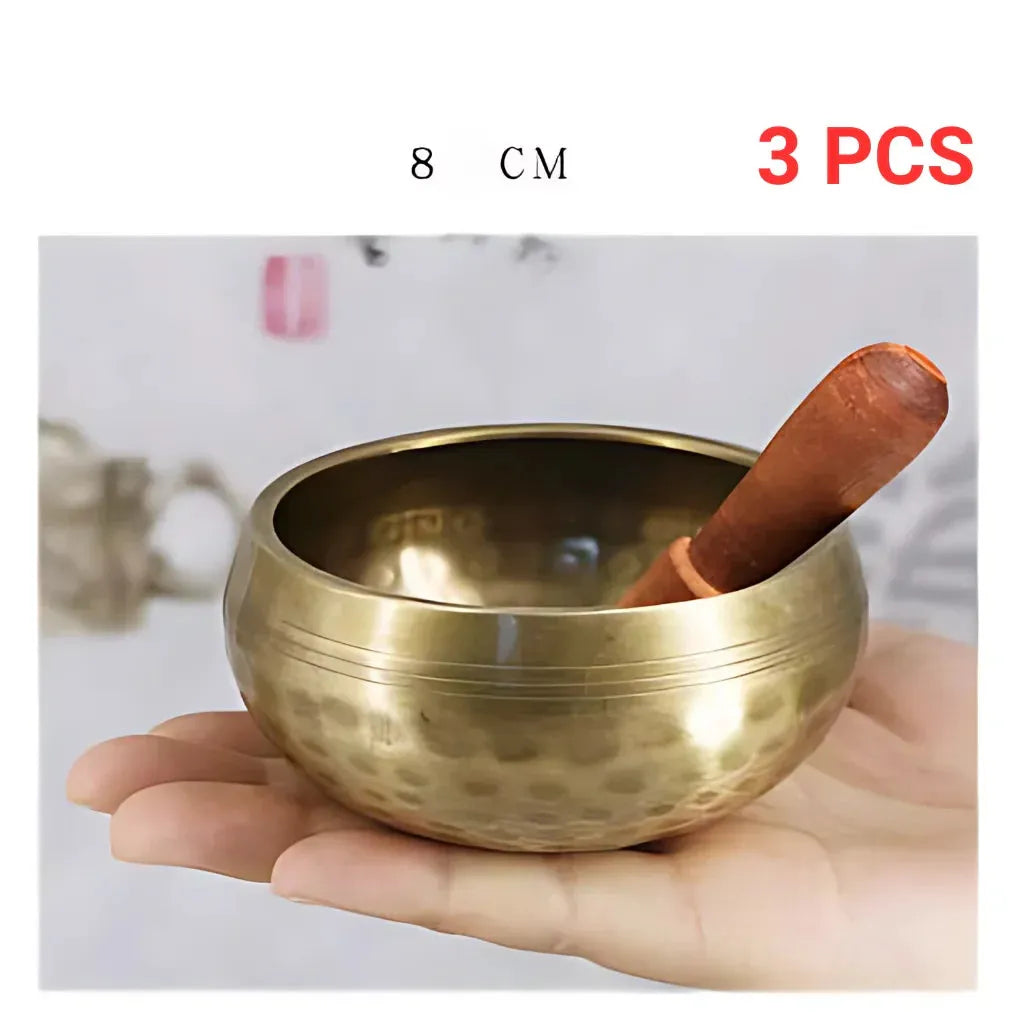 Tibetan Singing Bowls Healing Sound Tool - 8 cm(dia) Gold 3pcs