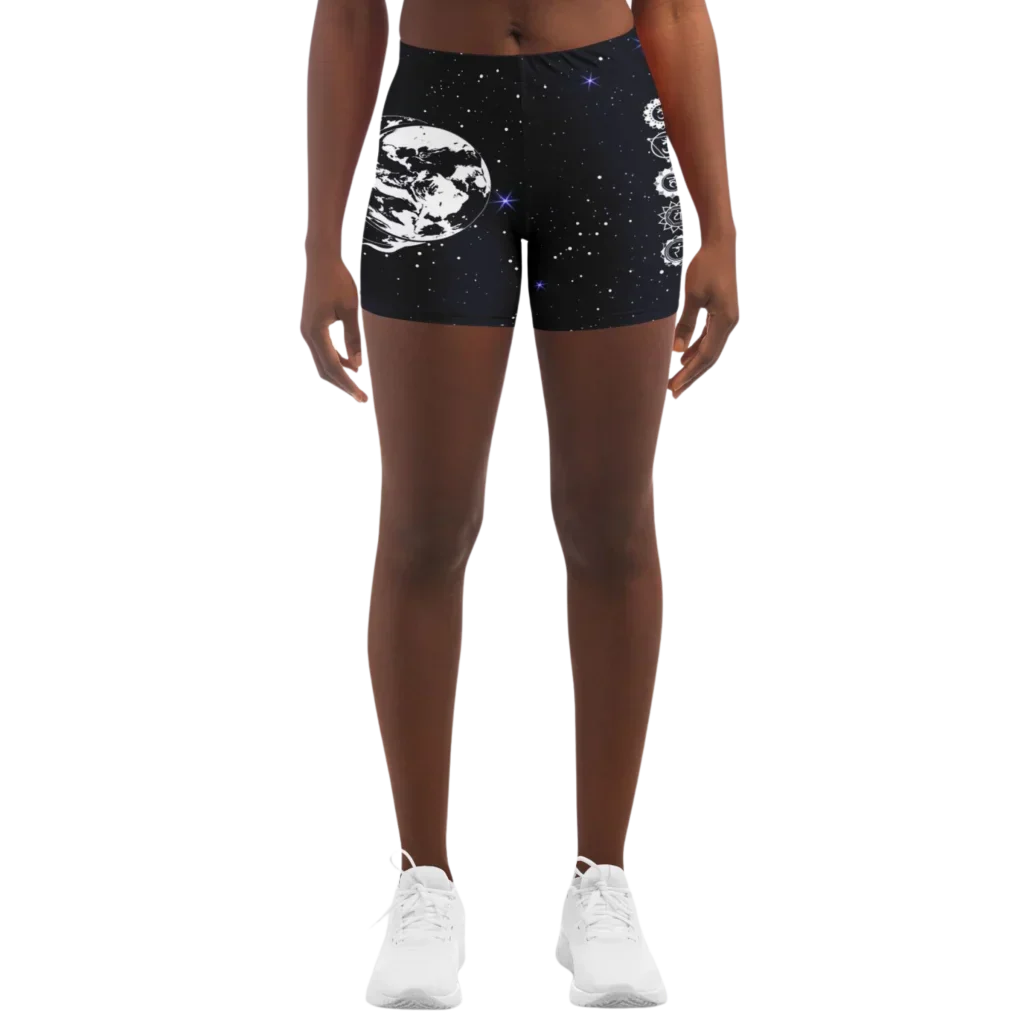 Tight Shorts For Women With Sun Moon Chakra Print