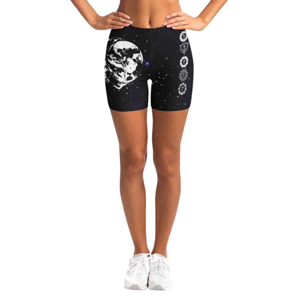Tight Shorts For Women With Sun Moon Chakra Print