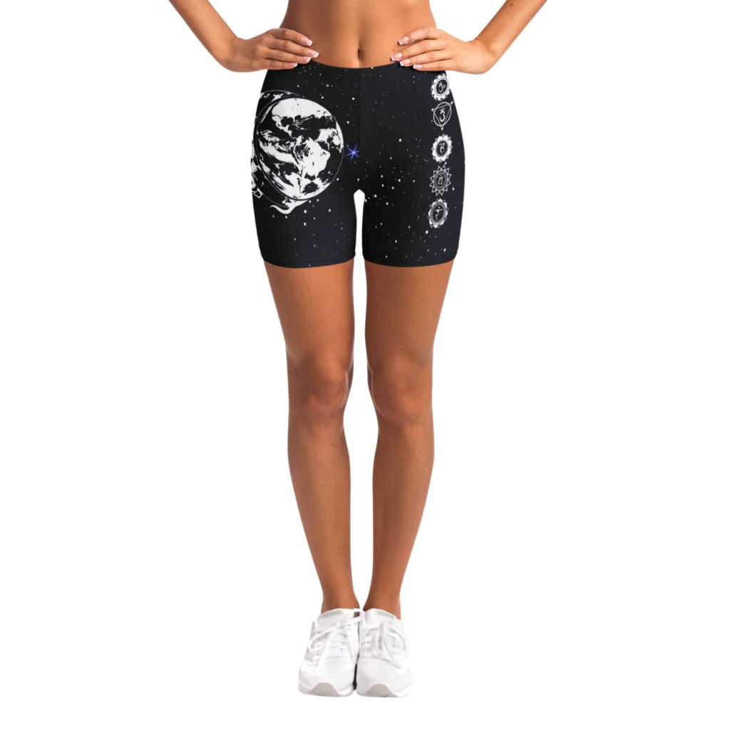 Tight Shorts For Women With Sun Moon Chakra Print