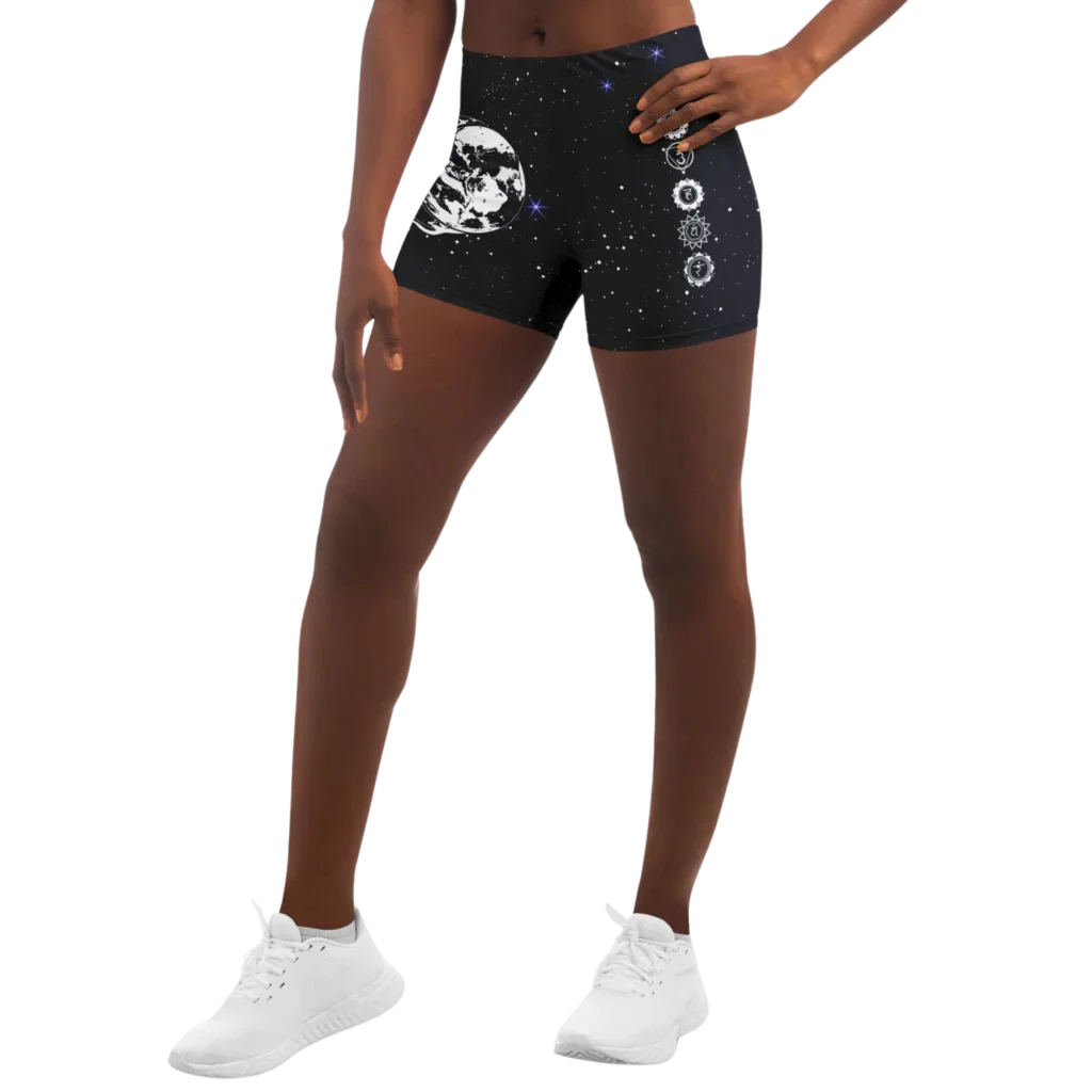 Tight Shorts For Women With Sun Moon Chakra Print - XS