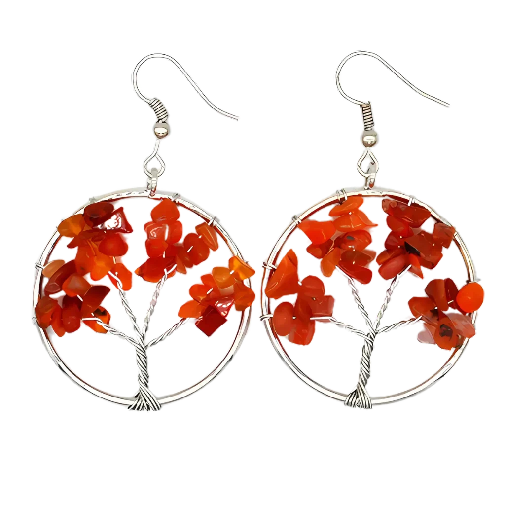 Tree Of Life Boho Hippie Earrings With Natural Stones - Onyx