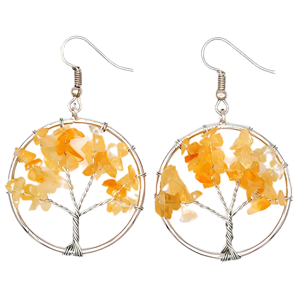 Tree Of Life Boho Hippie Earrings With Natural Stones - Yellow