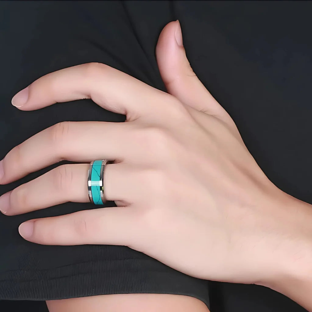 Tungsten Carbide Ring With Blue Stone Inlay