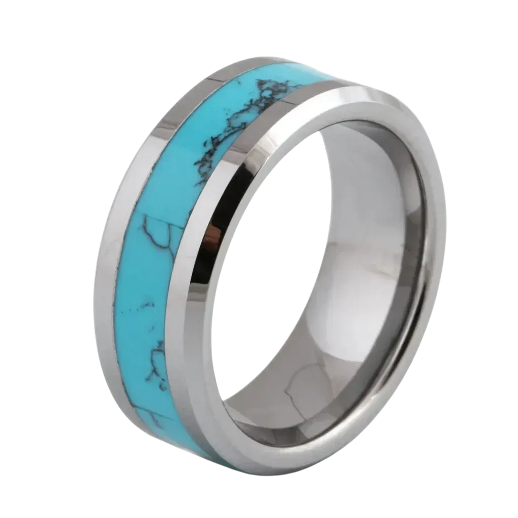 Tungsten Carbide Ring With Blue Stone Inlay - 6
