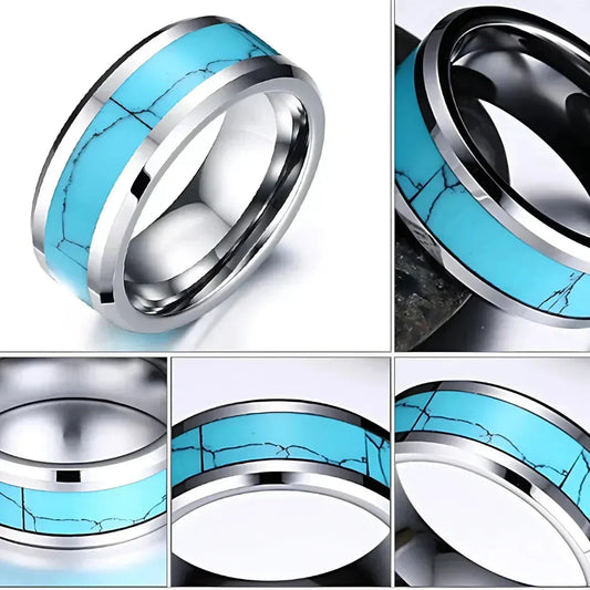 Tungsten Carbide Ring With Blue Stone Inlay