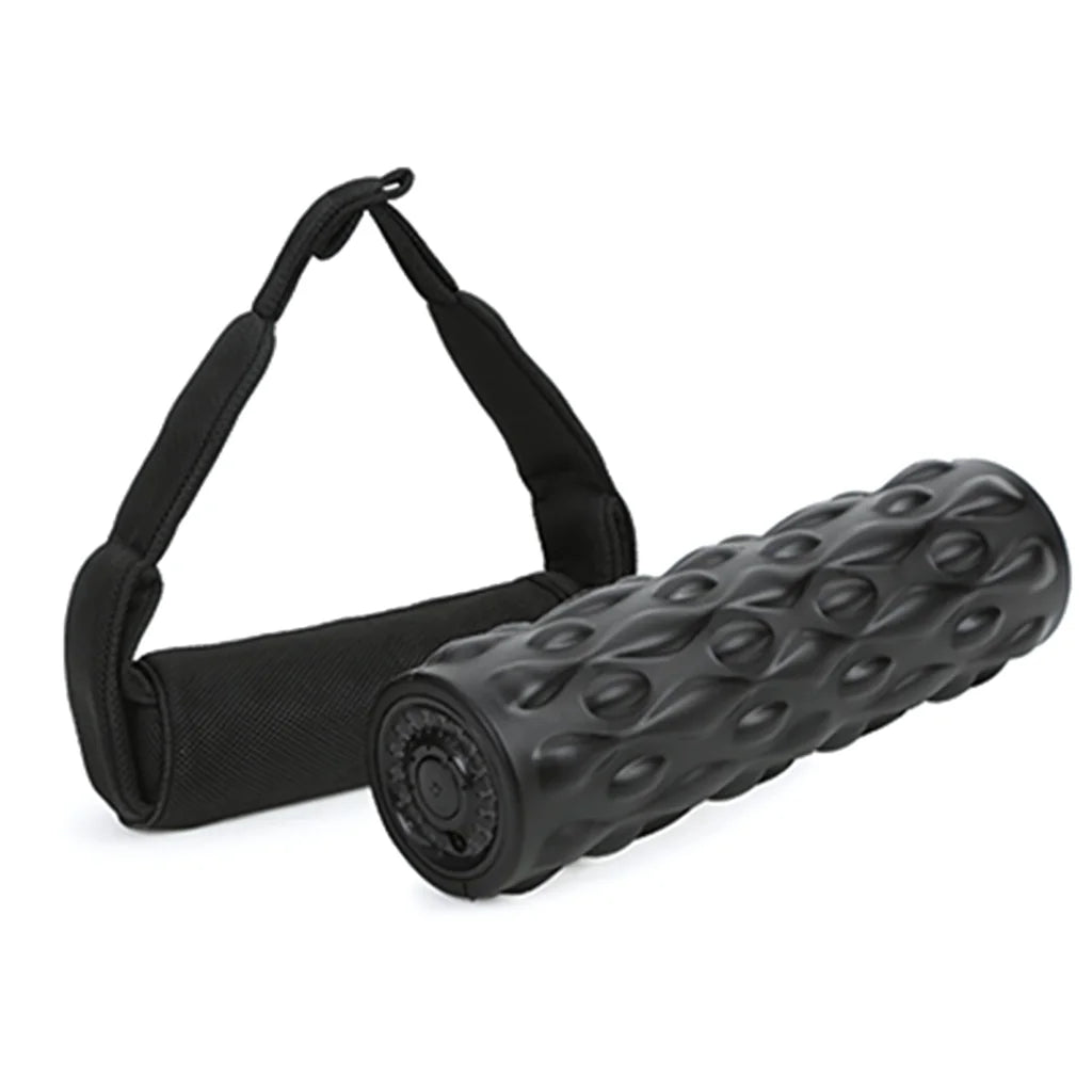 Vibrating Back Massage Roller For Muscle Recovery - Black / Comes with mesh bag