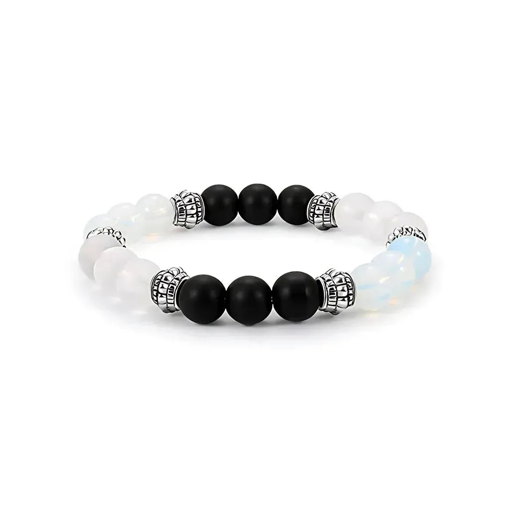 White Agate Bracelet With Mixed Bead Design - White Black