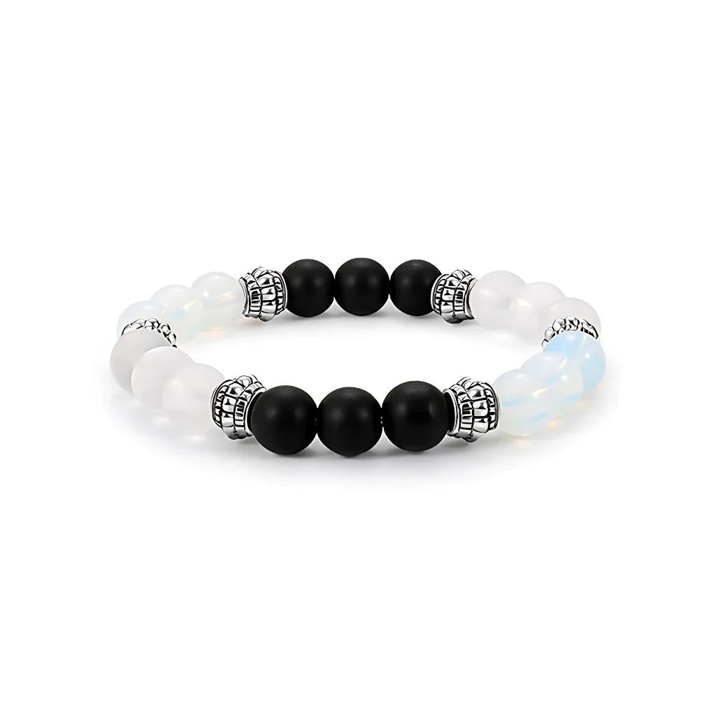 White Agate Bracelet With Mixed Bead Design - White Black